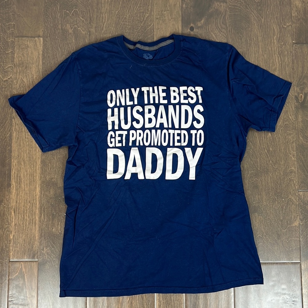 Men’s custom vinyl shirt for NEW BABY! Daddy Husband Shirt Blue Large